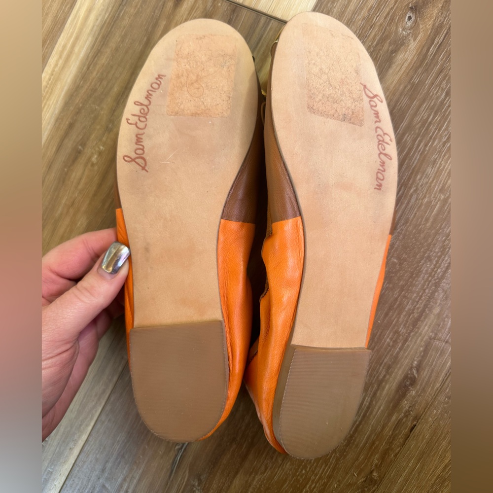 Sam Edelman Fairleigh Orange Tan Gold Cap Toe Flats Size 7.5 - Picture 2 of 7